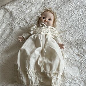 Vintage-Style Porcelain Christening Doll in Cream Gown